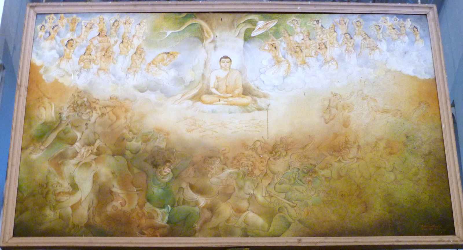 Książe Siddartha, asceta który usiadł pod Drzewem Asvattha Bodi doznaje wielkiego Oświecenia i staje się Gouthama Budda