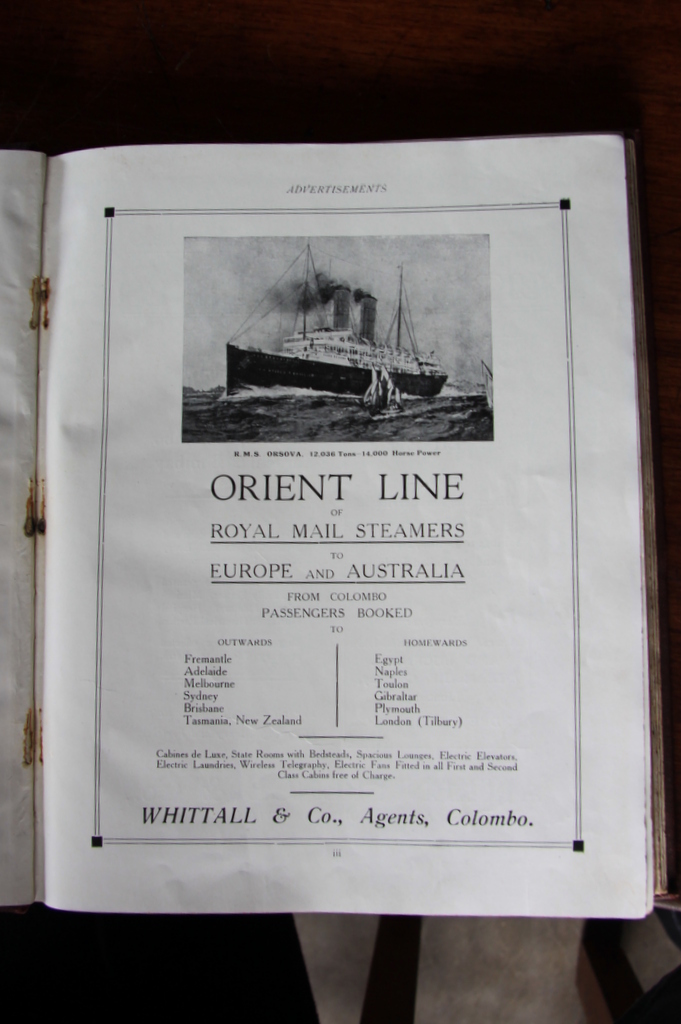 Reklama RMS Orsova z 1915 - tym statkiem Witkacy przypłynął na Cejlon